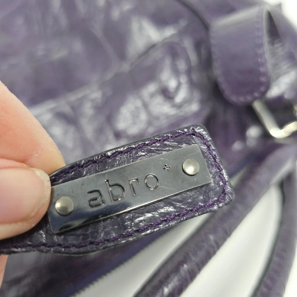 Abro Handbag Women Medium Purple Croc Embossed Leather Satchel Top Handle